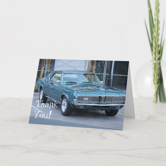 青いクーガーの自動車カードありがとう サンキューカード (正面)