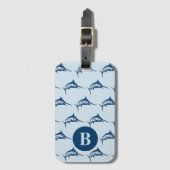 青いクールメカジキ模様モノグラム ラゲッジタグ (正面縦)