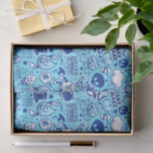 青いクール落書きアートのキャラクターのパターン 薄葉紙 (ギフト)