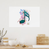 青いクール音グランジ音星の花は渦巻く ポスター (キッチン)