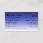 青いグラデエレガントーションの手のひらの葉モノグラムとロゴ 名刺 (裏面)