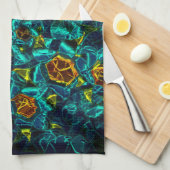 青いグラデーションのバーチャルフラワー、粉砕 キッチンタオル (四つ折り)