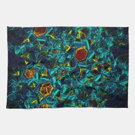 青いグラデーションのバーチャルフラワー、粉砕 キッチンタオル (横)