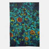 青いグラデーションのバーチャルフラワー、粉砕 キッチンタオル (縦)