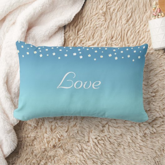 青いグラデーションの海と花 ランバークッション (ブランケット)