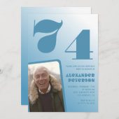 青いグラデーションの74歳誕生日招待状 メンズ フォト 招待状 (正面/裏面)