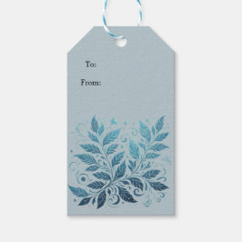 青いグラデーションシミの葉のパターン ギフトタグ