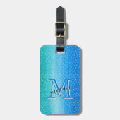 青いグラデーションスパークルパーソナライズされたモノグラム ラゲッジタグ (正面縦)
