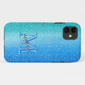 青いグラデーションスパークルパーソナライズされたモノグラム Case-Mate iPhoneケース (裏面(横))