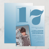 青いグラデーション 17歳の誕生日招待状 男の子の写真 招待状 (正面/裏面)