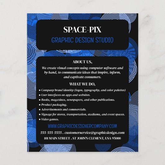 青いグラフィックの円、グラフィックデザイ広告ナー チラシ (正面)