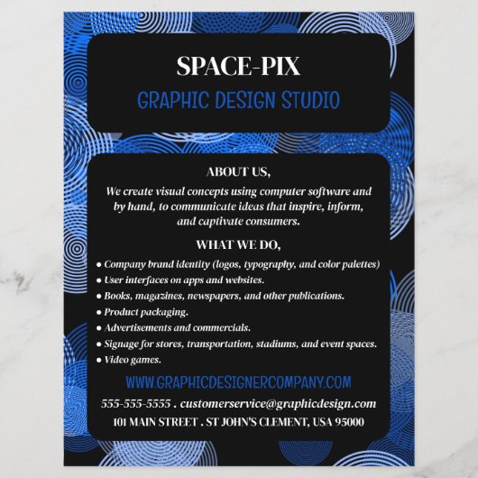 青いグラフィックの円、グラフィックデザイ広告ナー チラシ (正面)