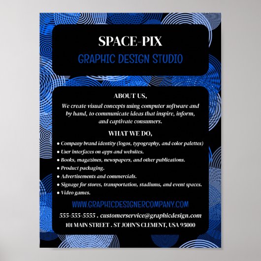 青いグラフィックの円、グラフィックデザイ広告ナー ポスター (正面)