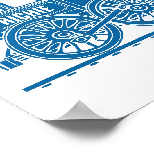 青いグラフィックの列車のパーソナライズされたベビー用アート ポスター (角)