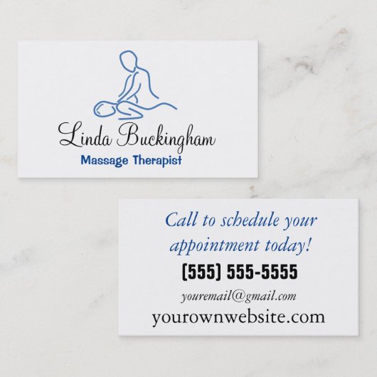 青いグラフィックマッサージセラピストロゴ 名刺 (正面/裏面)