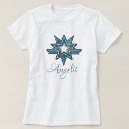 青いグラフィックTシャツの天使のようなスターウィングアート Tシャツ