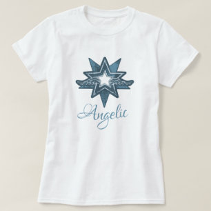 青いグラフィックTシャツの天使のようなスターウィングアート Tシャツ