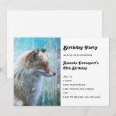 青いグランジバックの可愛い毛皮のキツネの誕生日 招待状 (正面/裏面)