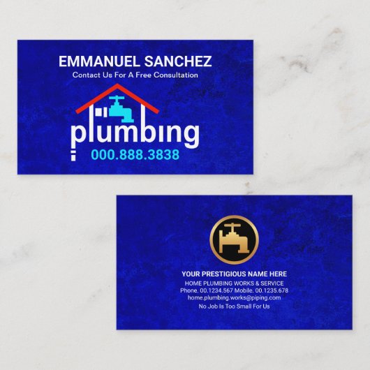 青いグランジ給排水衛生設備配管ホームカラン 名刺 (正面/裏面)