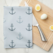 青いグリッターいかり キッチンタオル (四つ折り)