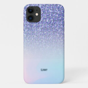 青いグリッターとカラフルぼやけの背景 iPhone 11 ケース