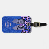 青いグリッターとヒョウ印刷 ラゲッジタグ (正面横)