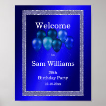 青いグリッターと誕生日バルーン