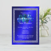 青いグリッターと誕生日バルーン 招待状 (スタンド正面)