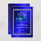 青いグリッターと誕生日風船 セーブザデート (正面/裏面)