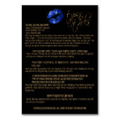 青いグリッターと金ゴールド紙吹雪のリップインストラクション テーブルナンバー (裏面)