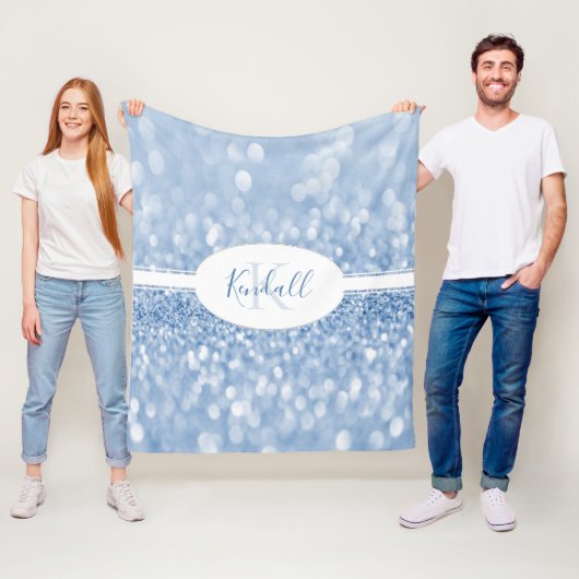 青いグリッターのパーソナライズブランケット フリースブランケット (インサイチュ)