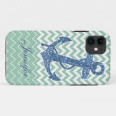 青いグリッターのプリントのいかりの航海ので真新しい緑の箱 Case-Mate iPhoneケース (裏面(横))