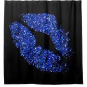 青いグリッターの唇 シャワーカーテン (正面)