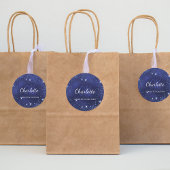 青いグリッターの塵が入ったモノグラム名前 ラウンドシール