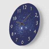 青いグリッターの塵が輝く ラージ壁時計 (傾斜)