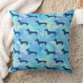 青いグリッターの水彩画のダックスフントパターン クッション (ブランケット)