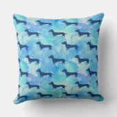 青いグリッターの水彩画のダックスフントパターン クッション (裏面)