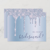 青いグリッターの滴が私の花嫁の付き添いになる インビテーションポストカード (正面/裏面)