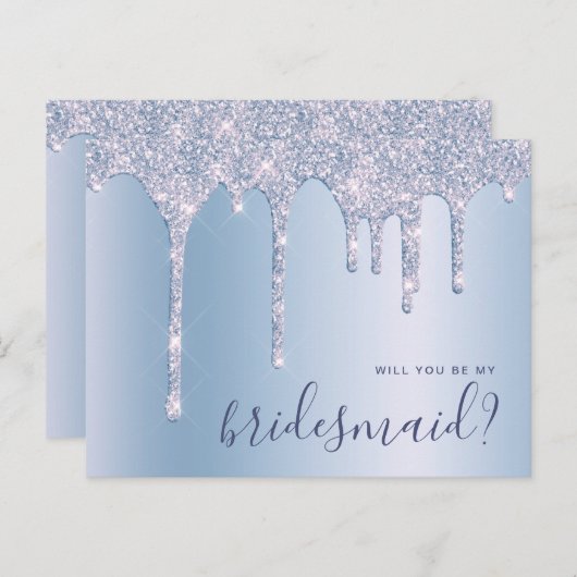 青いグリッターの滴が私の花嫁の付き添いになる インビテーションポストカード (正面/裏面)