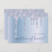 青いグリッターの滴りが私の名誉の母となるだろう インビテーションポストカード (正面/裏面)