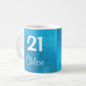 青いグリッターの第21誕生日のマグ(カスタマイズ可能な) コーヒーマグカップ (正面左)
