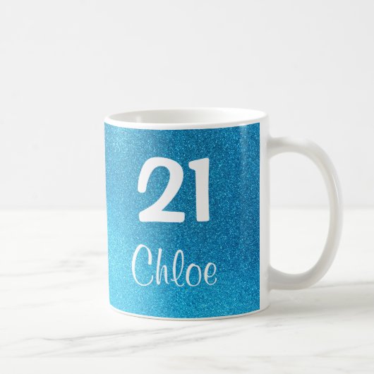 青いグリッターの第21誕生日のマグ(カスタマイズ可能な) コーヒーマグカップ (右)
