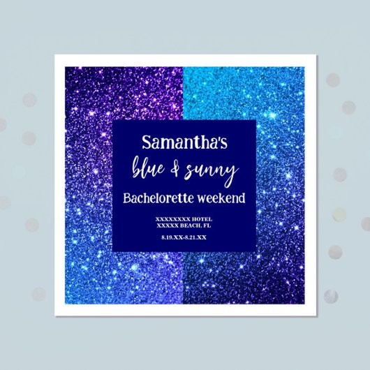 青いグリッターの花嫁お別れパーティー スタンダードカクテルナプキン