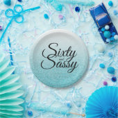 青いグリッターグラデーションな60および粋な第60誕生日 ペーパープレート (パーティー)