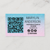 青いグリッターグラデーションの点滅QRコードスキャン可能 名刺 (裏面)