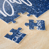 青いグリッタースクリプト写真の結婚式の日付を保存 ジグソーパズル (側面)