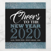 青いグリッターストライプの新年 ワインラベル (シングルラベル)