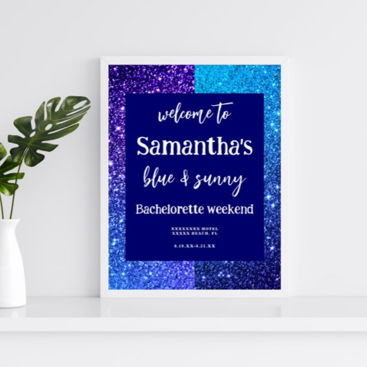 青いグリッターバチェロレッテウェルカムサイン ポスター