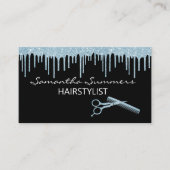 青いグリッタールックヘアスタイリストブラシ 名刺 (正面)