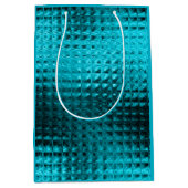 青いグリッター光沢があるホイルの誕生日 ミディアムペーパーバッグ (正面)